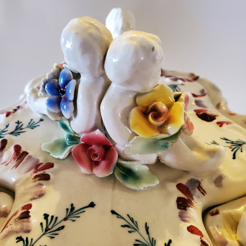 Vintage Capodimante Italian Porcelain Reticulated Trinket Box Candy Dish - Picture 6 of 11